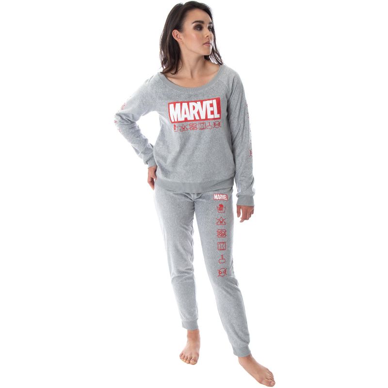 Marvel Comics Women's Juniors' Avengers Brick Logo Jogger Pajama Set, 3 of 7