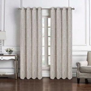 RT Designers Collection Bridgeport Jacquard High Quality Light Filtering Grommet Curtain Panel 54" x 90" Taupe - 1 of 4