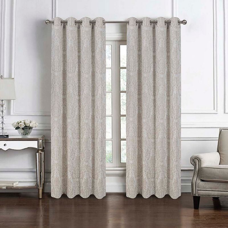 RT Designers Collection Bridgeport Jacquard High Quality Light Filtering Grommet Curtain Panel 54" x 90" Taupe, 1 of 5