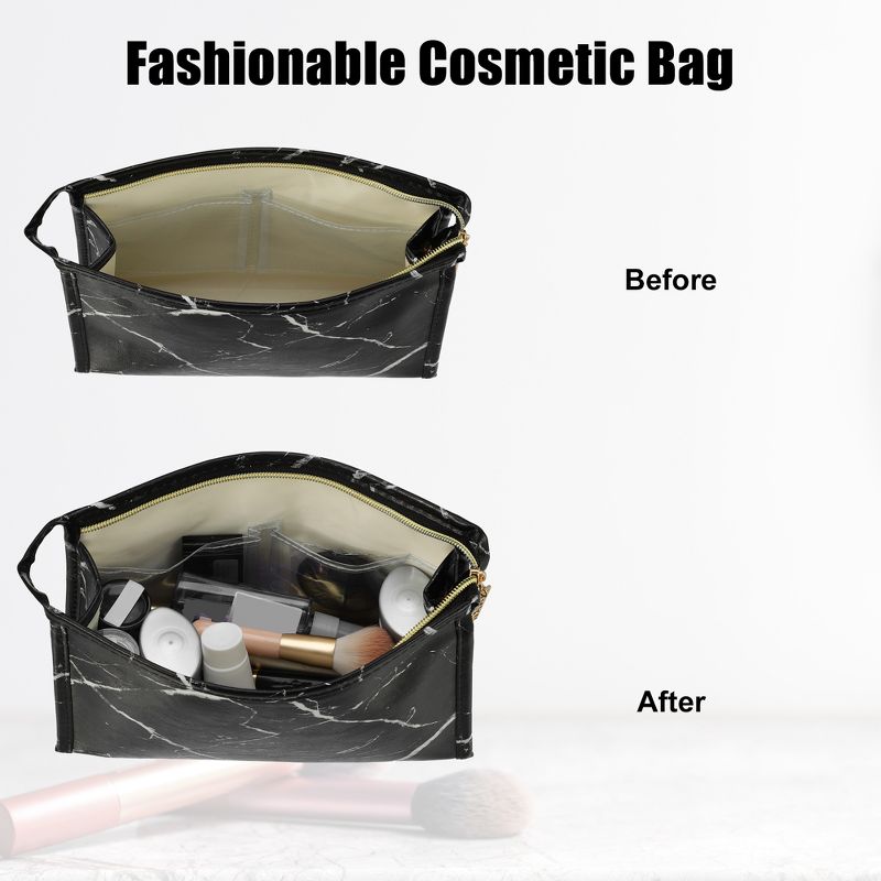 Unique Bargains Makeup Bag Cosmetic Travel Bag Make Up Brush Organizer Bag Marble Makeup Storage Toiletry Bag for Women 9"x3"x6" 1 Pcs, 2 of 7