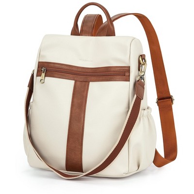 Backpack Purse for Women, PU Leather Anti-theft Backpack, Ladies Convertible Satchel Bags, Shoulder Bag for Travel, Work, Trip, Brown+Beige