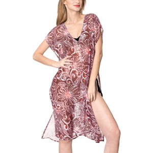 LA LEELA Women's Beachwear Summer Swim Beach Dress Cover Ups for Swimwear Women Short Front Tie Swimsuit Coverups for Women - 1 of 4