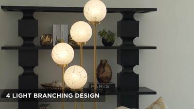 Warm Gold Metal Mid-Century Modern Floor Lamp with Glass Globe Shades