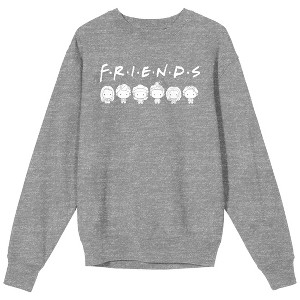 Friends Tv The One With The Logo & The Kawai Gang on Heather Grey Long Sleeve Adult crew neck - 1 of 2