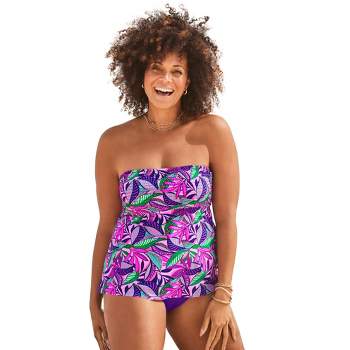 Swimsuits For All Women's Plus Size Smocked Bandeau Tankini Set 24