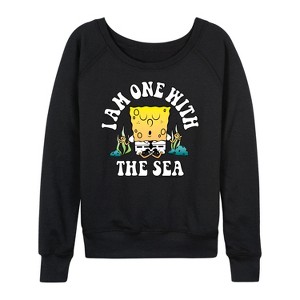 Women's - SpongeBob SquarePants - I'am One With The Sea Lightweight French Terry Wide Neck Long Sleeve Shirt - 1 of 4