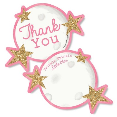 Big Dot of Happiness Pink Twinkle Twinkle Little Star - Shaped Thank You Cards - Baby Shower or Birthday Party Thank You Cards & Envelopes - Set of 12