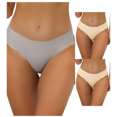 Allegra K Women's Unlined No Show Stretch Laser Cut Solid Invisible Briefs 3 Packs