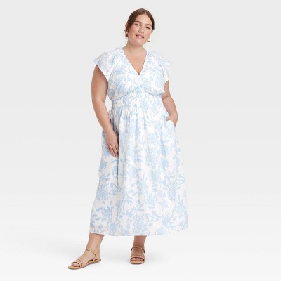 Women's Short Sleeve Smocked Midi A-Line Dress - Universal Thread™