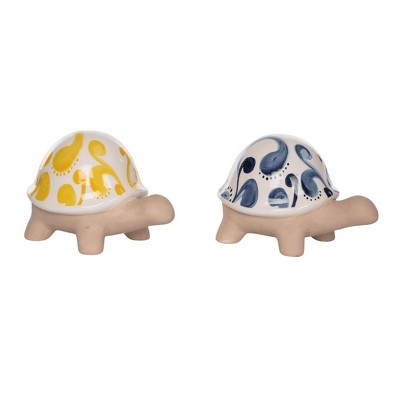 Transpac Ceramic Citrus Indigo Turtles Set of 2 Home Decorations Spring