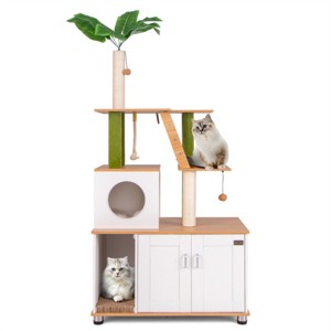 Gulches Green White 69 inch Cat Tree Litter Box Combo Large Cats Condo Sisal Posts Scratch Pad Hidden Enclosure Odor Free Platforms Toys - 1 of 4