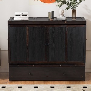 Full/Queen Murphy Bed, Wooden Murphy Bed Frame with Large Drawers, Chest Cabinet Bed with USB Ports - 1 of 4