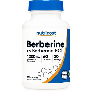 Nutricost Berberine HCl 1,200mg Per Serving, 60 Vegetarian Capsules, 30 Servings - Gluten Free & Non-GMO - 1 of 4