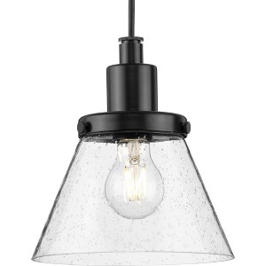 Progress Lighting Hinton 1-Light Pendant, Matte Black, Seeded Glass - 1 of 1