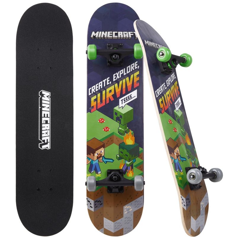 Minecraft 31" Skateboard with Non-slip grip tape, ABEC 5 bearings, 1 of 6