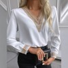 Womens Lace Trim Shirt Panel V Neck Casual Elegant Blouse Tops - 3 of 3