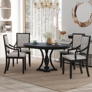 Polibi 5-Piece Retro Round Dining Set with Extendable Table - 1 of 4