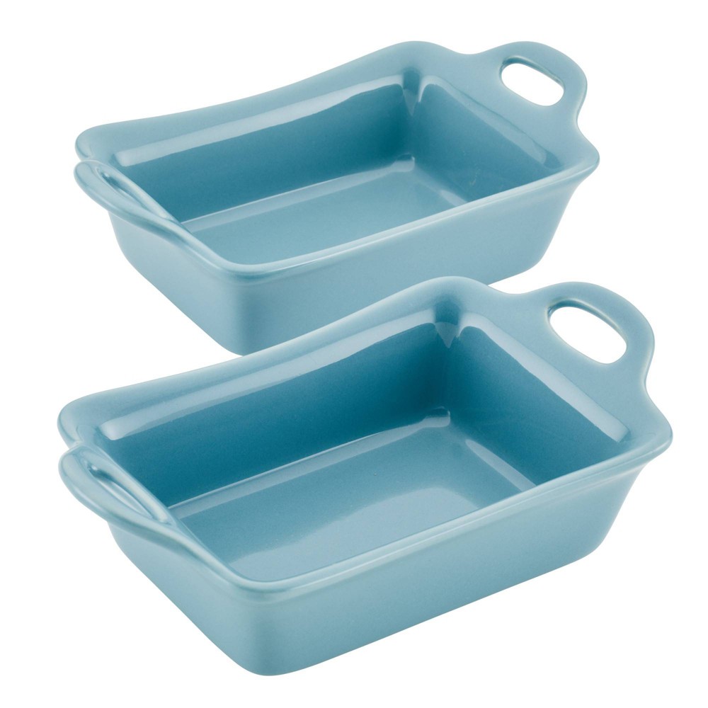 Rachael Ray Solid Glaze Ceramic 2pc (12oz/1.5 Cup) Rectangular Au Gratin Sets Agave Blue