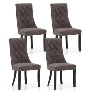 Tangkula Tufted Dining Chairs Set of 4 w/ High Backrest Rubber Wood Legs Padded Seat - 1 of 4