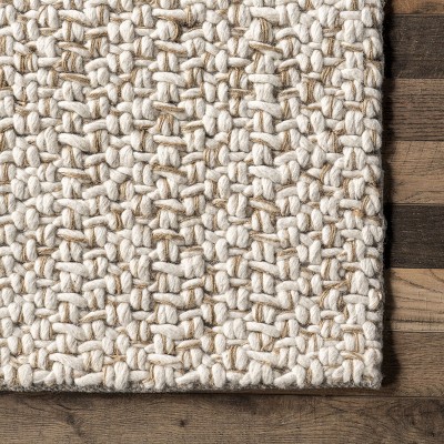 Ivory Flat Woven Wool Blend Round Area Rug