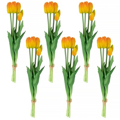 Northlight Real Touch™ Orange and Yellow Artificial Tulip Floral Bundles, Set of 6 - 18"