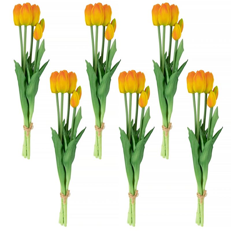 Northlight Real Touch™ Orange and Yellow Artificial Tulip Floral Bundles, Set of 6 - 18", 1 of 10
