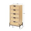 Natural Rattan 5 Drawer Double Dresser, Farmhouse Storage Cabinet with Solid Metal Legs, Modern Storage Unit for Entryway, Black+Oak - 2 of 4