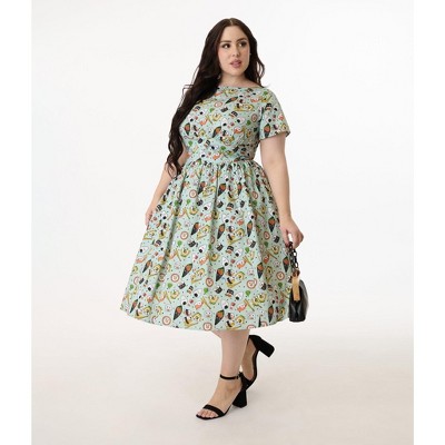 Unique Vintage Women's Plus Cotton Swing Dress
