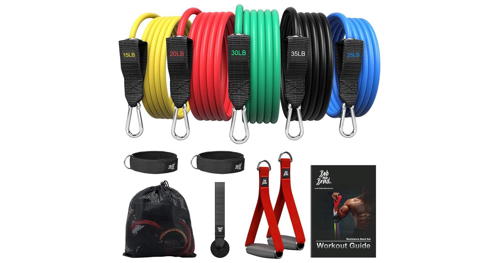 Bob and Brad Resistance Bands Set for Workout Stackable Up to 125 lbs, Exercise Bands with Door Anchor, Ankle Straps, Handles and Carry Case