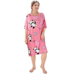 Catalonia Womens Plus Size Pajama Tops, Oversized Sleepwear Graphic Tees, Long Nightgown with Hidden Pockets, Sleep Shirts Dress, Gift Ideas for Moms - 1 of 4
