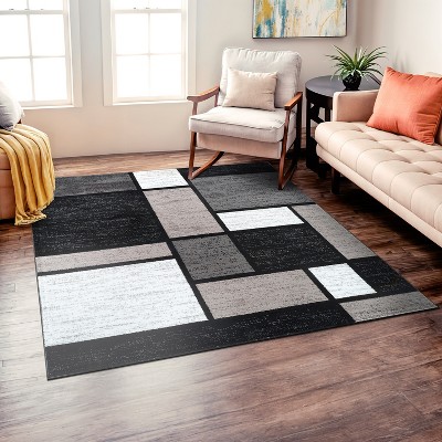 Gray and Black Geometric Square Area Rug 6'6" x 6'6"