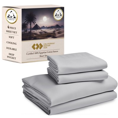 California Design Den Certified 100% Cotton Sheets, 4 Piece Bedding Sheets & Pillowcases Set with Deep Pocket, Sateen Cooling Sheets