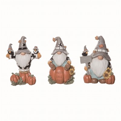 Transpac Resin Multicolor Harvest Scarecrow Gnome Figurines Set of 3