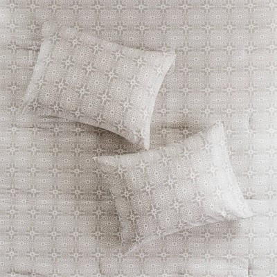 Gray Cotton Reversible King Embroidered Comforter Set