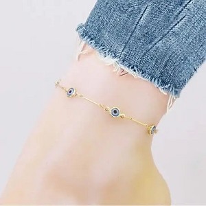 RMZ GOLD NYC 18K GOLD PLATED BAR STYLE LIGHT BLUE EVIL EYE CRYSTAL ANKLET - 1 of 3
