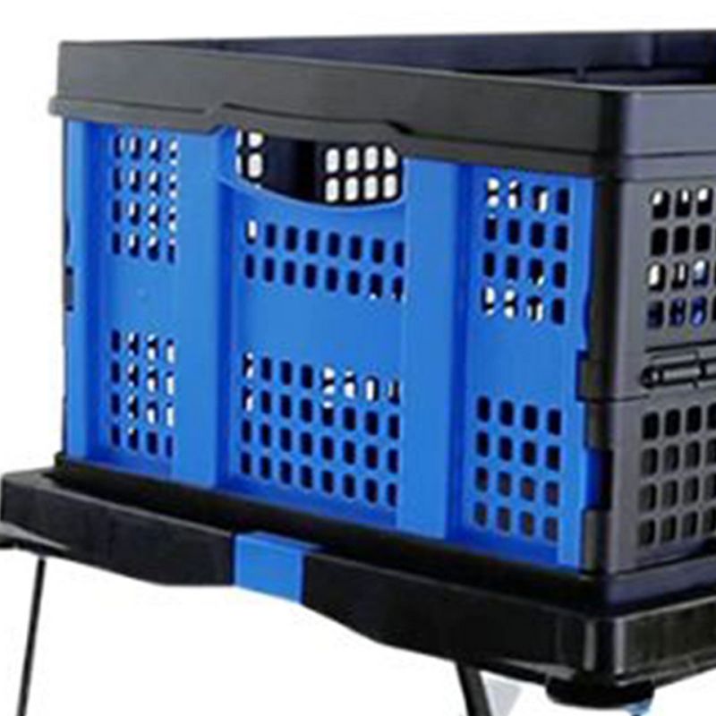 Magna Cart 2-Tier Folding Shopping Rolling Crate Cart, Grocery Cart with Collapsible Utility Tote Crate and Brake System, Black/Blue, 4 of 7