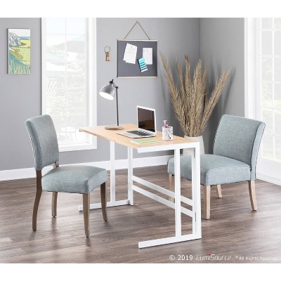 Petite White Metal and Light Wood Office Desk