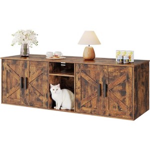 Double Litter Box Enclosure, Hidden Litter Box Enclosure with Corridor Rustic Brown - 1 of 4