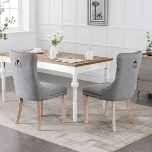 MAYEERTY Modern High-End Tufted Dining Chair - Solid Wood, PU & Velvet Upholstery, Wood Legs, Nailhead Trim, 2-Pcs Set - 1 of 4