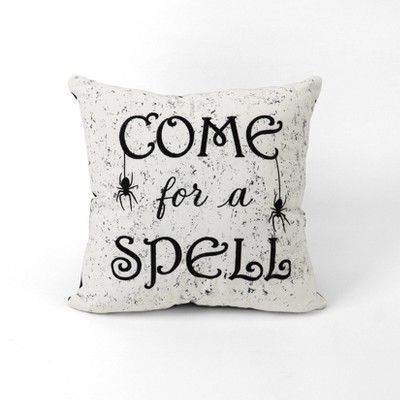 18"x18" 'Come For A Spell' Halloween Square Throw Pillow White/Black - Lush Décor: Embroidered, Indoor Decoration