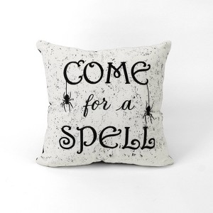 18"x18" 'Come For A Spell' Halloween Square Throw Pillow White/Black - Lush Décor: Embroidered, Indoor Decoration - 1 of 4