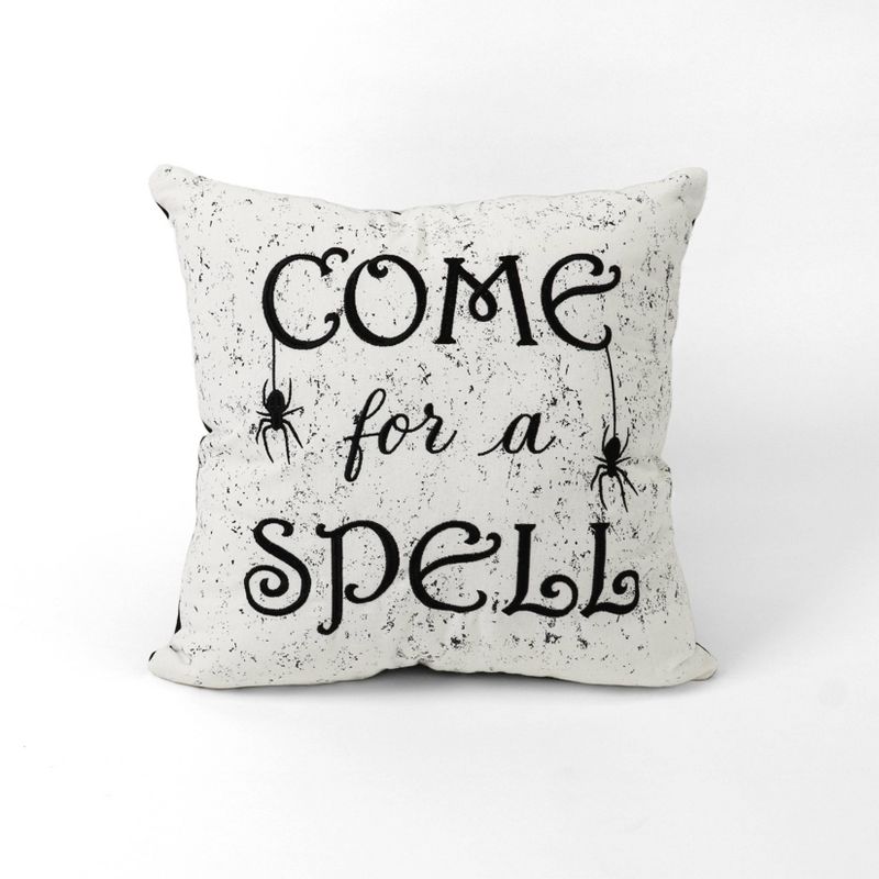 18&#34;x18&#34; &#39;Come For A Spell&#39; Halloween Square Throw Pillow White/Black - Lush D&#233;cor, 1 of 6