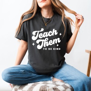 Simply Sage Market Teach Them To Be Kind Retro Garment Dyed Tee - L - Pepper - 1 of 4