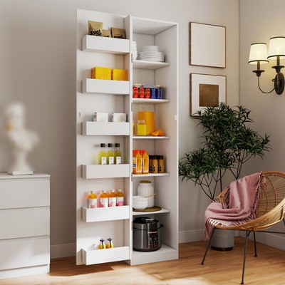 70" Kitchen Pantry Cabinet, Freestanding Bathroom Storage Cabinet, Wood Cupboard with Adjustable Shelves, Coffee Bar Floor Cabinet for Living Room
