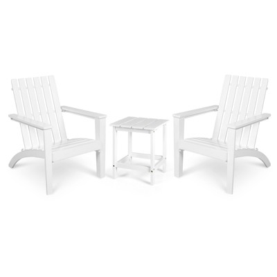 Tangkula 3PCS Patio Adirondack Chair Side Table Set Solid Wood Garden Deck Bistro Set Classic Furniture