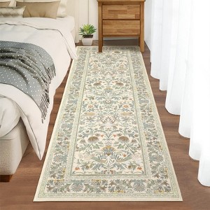 Modern Washable Area Rug, Soft Floral Floor Cover with Non Slip Backing, Low Pile Stain Resistant Foldable Carpet for Living Room - 1 of 4
