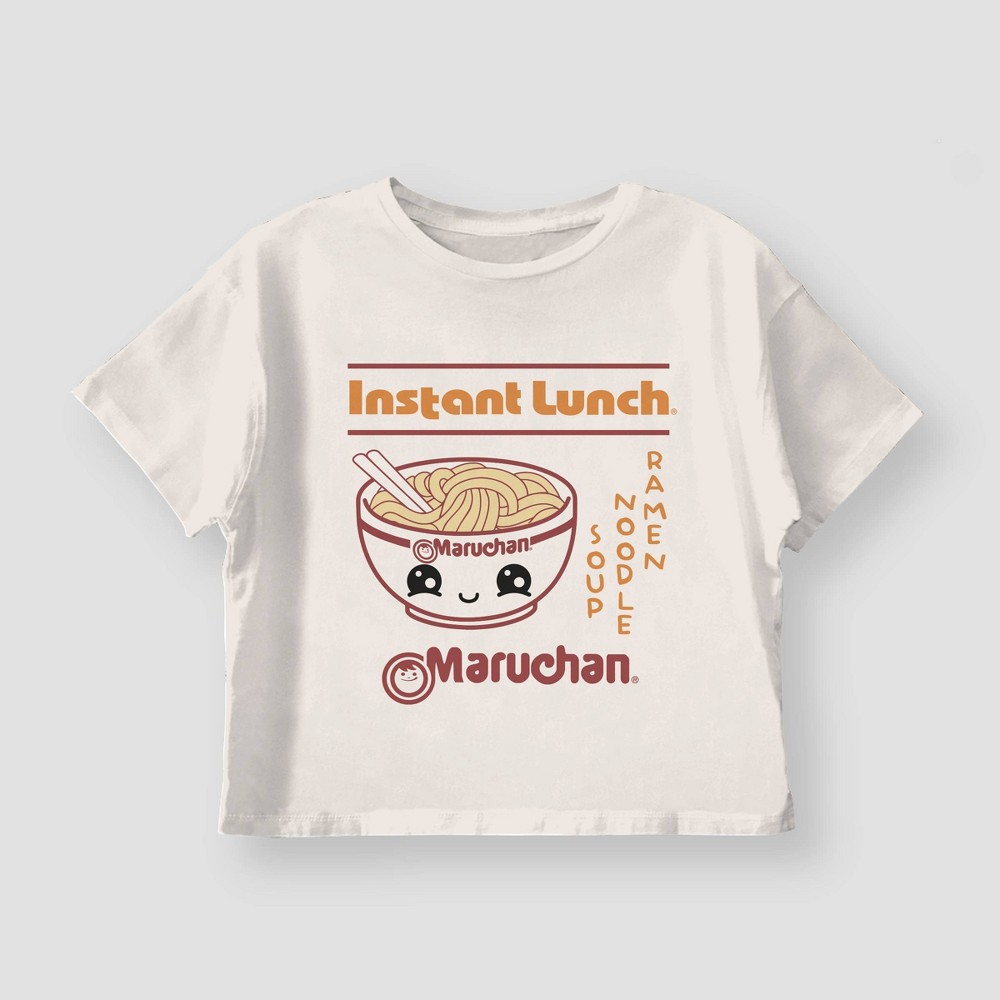 Girls'Maruchan Ramen Boxy Short Sleeve Graphic T-Shirt - Off White M: Cotton Jersey, Tween Casual Wear