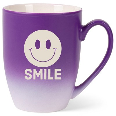 100 North Smiley Face 10 Ounce Purple and White Two Toned Ombre, Comfortably Fits Your Hands, Ceramic Tea Coffee Cup Mug, Smile