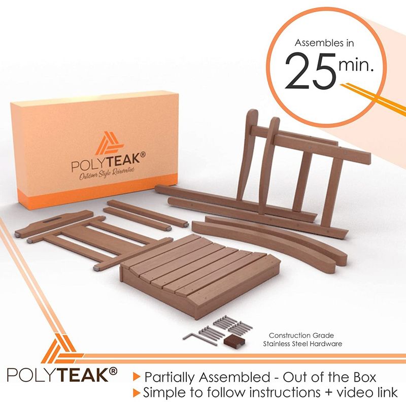 PolyTEAK Porch Rockers Collection Poly Lumber Wood Alternative All Weather Modern Outdoor Rocking Chair for Patios, Porches, and Pool Side, Brown, 3 of 7