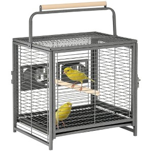 18" Parrot Travel Carrier, Heavy Duty Wrought Iron Travel Bird Cage Carrier With Handle Perch And Accessories - 1 of 4